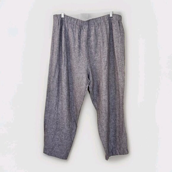 Anne Klein Pants Women XL Gray Pull On Cropped Linen Blend Office Capsule Mature - Picture 2 of 16